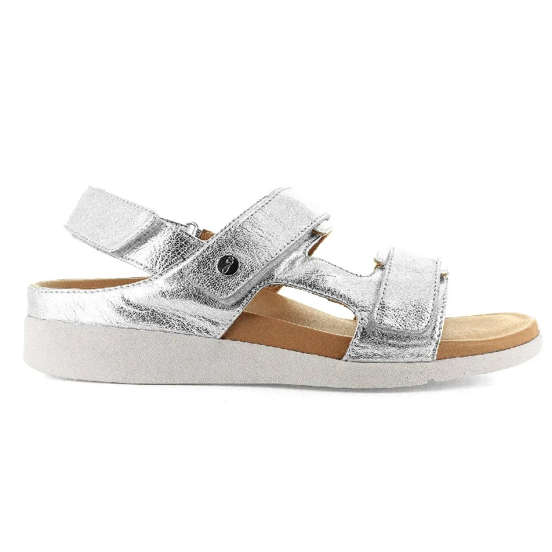 Sandals for stylish men-Strive Aruba II Ladies Silver Leather Arch Support Touch Fastening Sandals