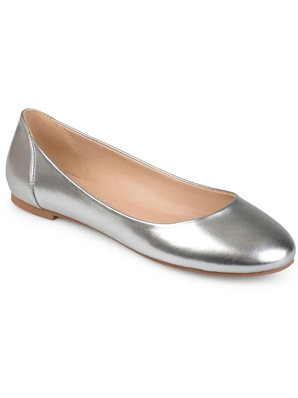 Flats with large closets-Womens Metallic Round Toe Ballet Flats