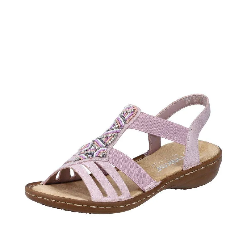 Sandals for vacation looks-Rieker 60801-30 Ladies Light Pink Slip On Sandals