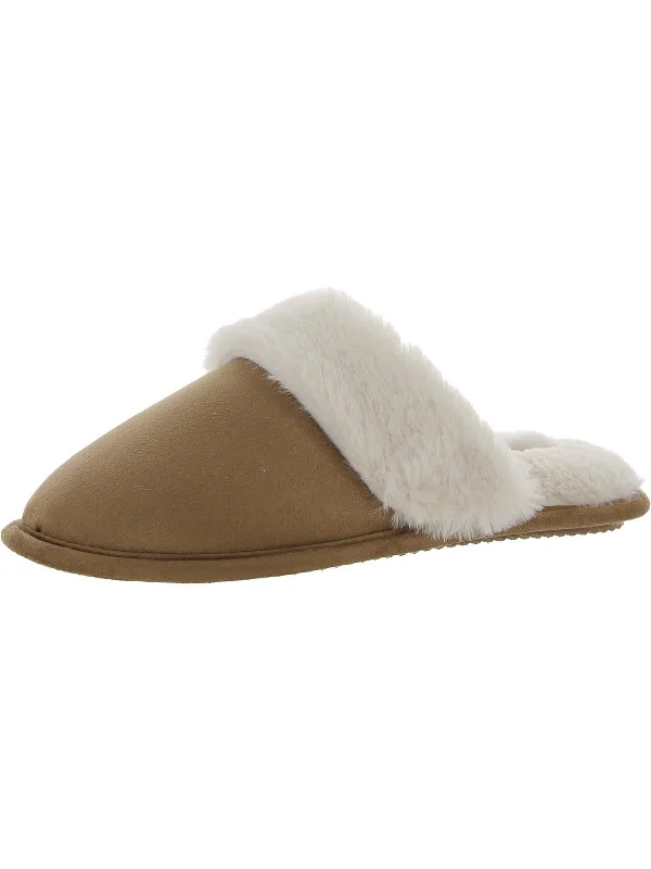 Slippers with fluffy texture-Womens Faux Fur Slip On Slide Slippers