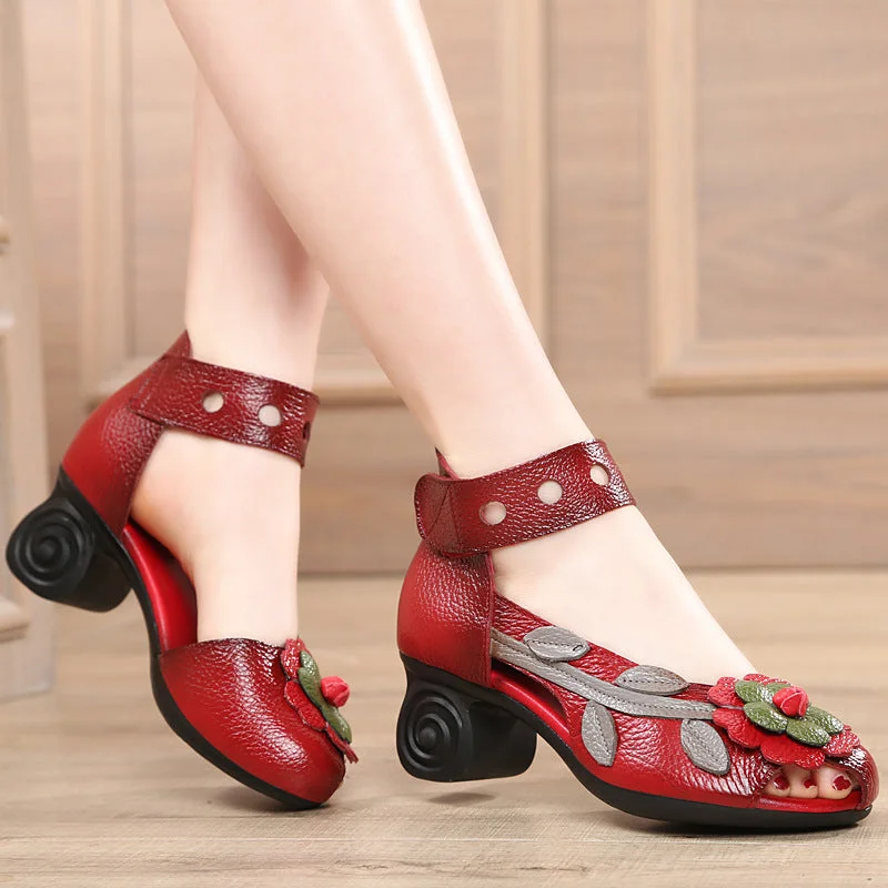 Sandals with padded finish-Women Ethnic Style Flower Peep-Toe Sandals