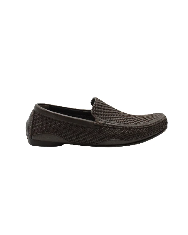 Loafers with lightweight sole-Giorgio Armani Woven Slip On Loafers in Brown Leather