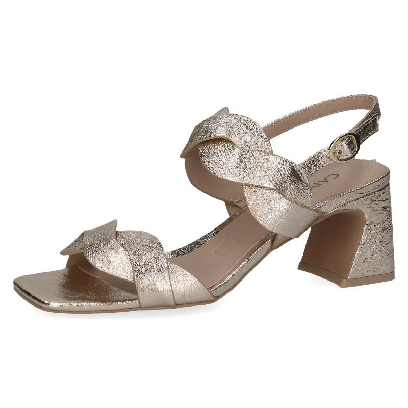 Sandals for seniors-Caprice 9-28317-42 978 Ladies Light Gold Leather Buckle Sandals