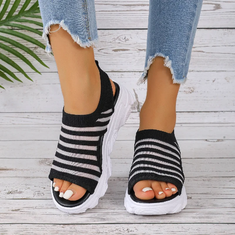 Sandals with lightweight finish-Women Striped Mesh Platform Peep-Toe Sandals