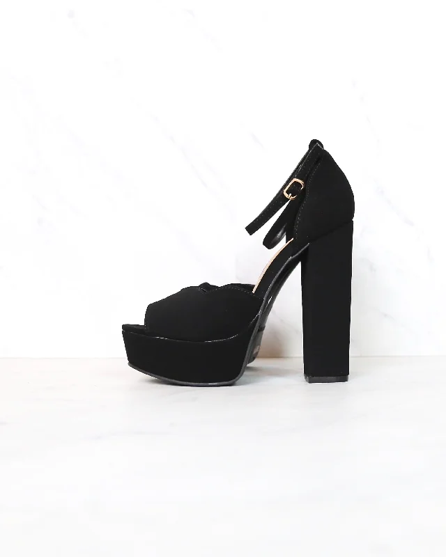 Sandals with flat sole-Black Nubuck Suede Ankle Strap High Heel Sandals