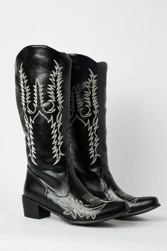 Black Embroidered Cowboy Boots