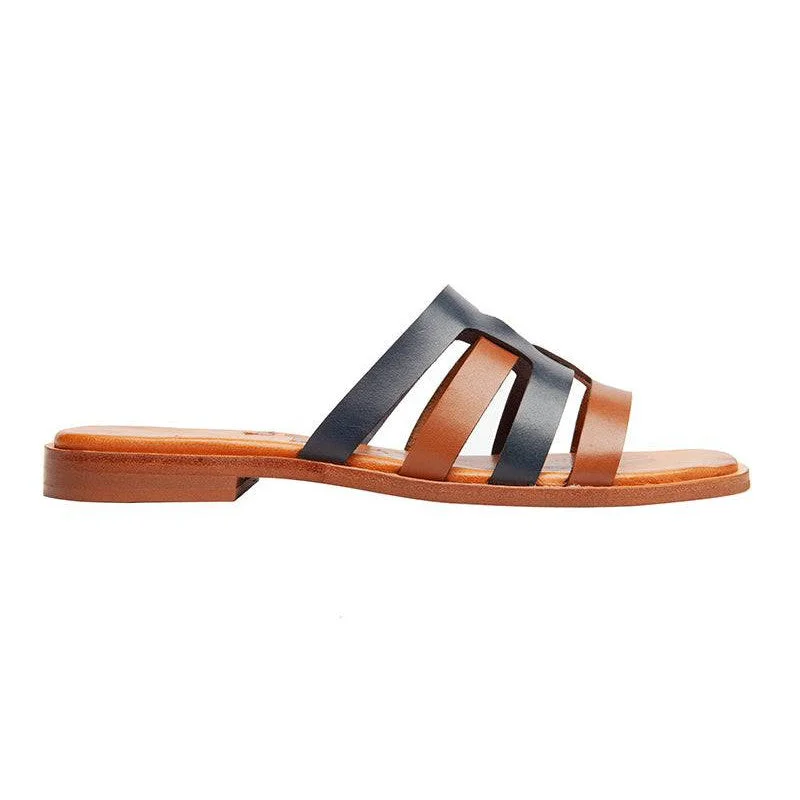 Sandals for summer weddings-Regarde Le Ciel Elyse 10 Ladies Oak Brown And Marino Blue Leather Slider Sandals