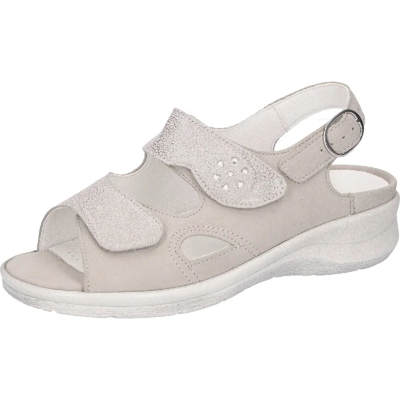 Sandals for daily comfort-Waldlaufer 811004 324 070 Merle Ladies Silver Nubuck Arch Support Touch Fastening Sandals