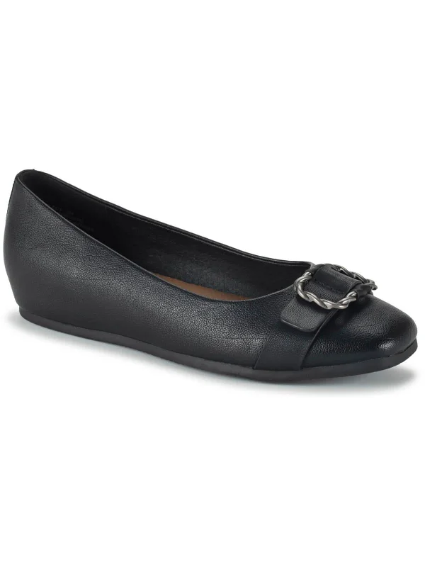 Flats for eco-conscious living-Colette Womens Buckle Faux Leather Ballet Flats