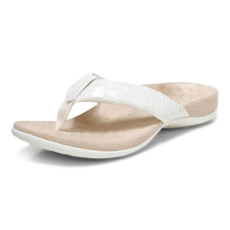 Sandals with lightweight looks-Vionic Layne Ladies Cream Patent Arch Support Slip On Sandals