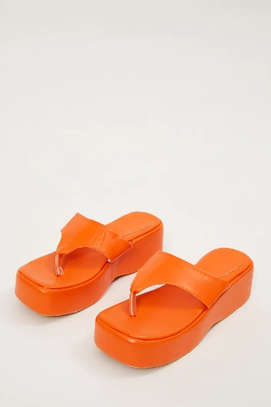 Sandals for vacation looks-Orange Toe Post Thong Wedge Sandals