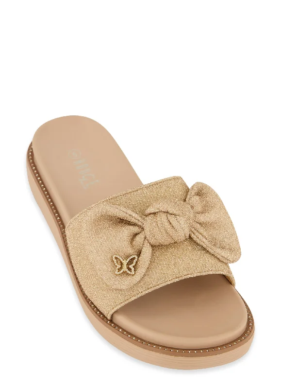 Sandals with premium looks-Butterfly Bow Rhinestone Band Slide Sandals