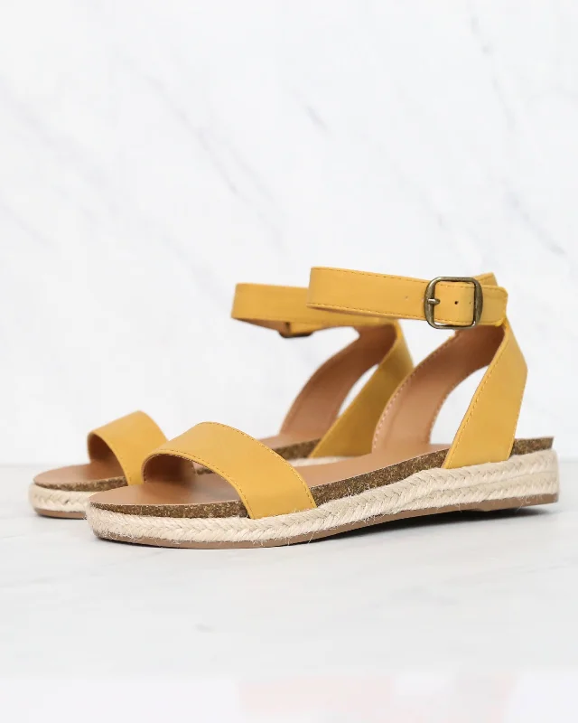 Sandals with colorful vibes-Single Band Platform Espadrille Sandals With Ankle Straps in Mustard