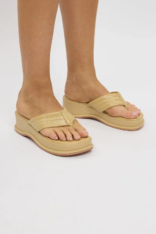 Sandals with padded days-Yellow Toe Post Wedge Sandals