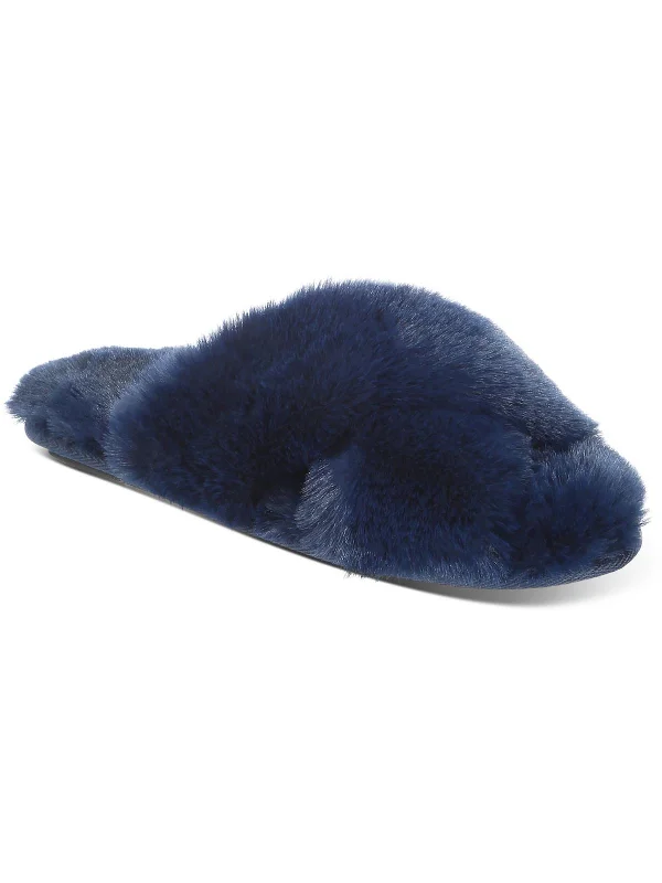 Slippers with soft cushioning-Womens Faux Fur Criss Cross Slides Slide Slippers