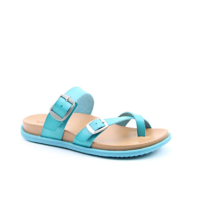 Sandals with padded days-Heavenly Feet Malibu Ladies Turquoise Vegan Slip On Sandals