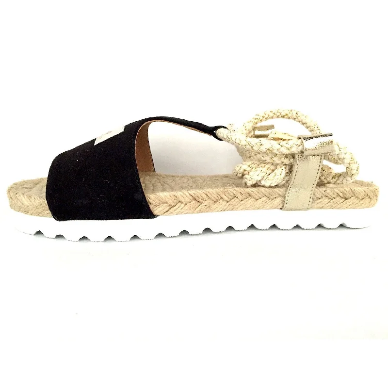 Sandals with textured straps-Pinaz Martina Black Suede Flat Platform Sandals