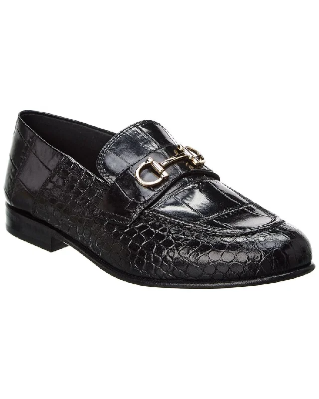 Loafers with durable sole-Ferragamo Ottone Croc-Embossed Leather Loafer