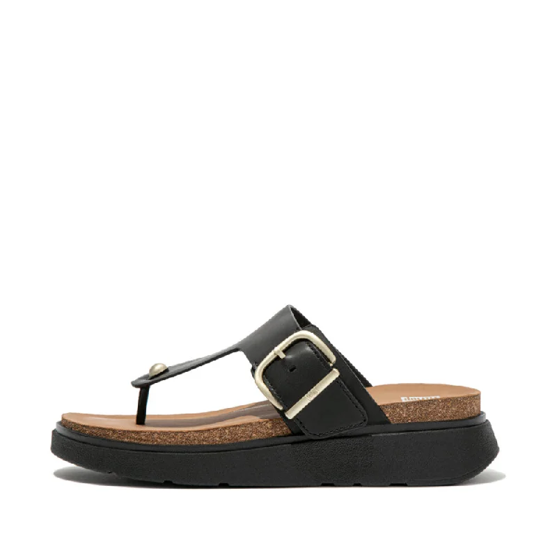 Sandals with stylish looks-FitFlop HE7-001 Gen-FF Ladies Black Leather Buckle Sandals