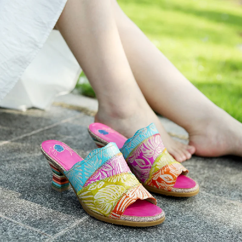 Sandals with padded vibes-Retro Colorful Handmade High Heel Sandals