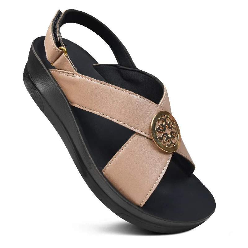 Sandals with floral design-Aerothotic - Merak Back Strap Platform Sandals for Women