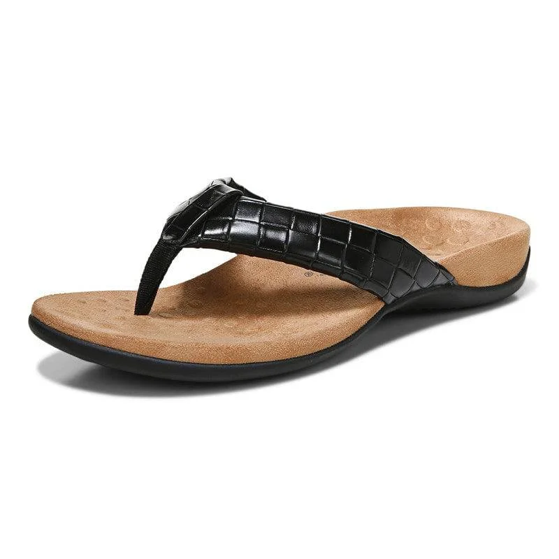 Sandals with stylish looks-Vionic Layne Ladies Black Patent Arch Support Slip On Sandals