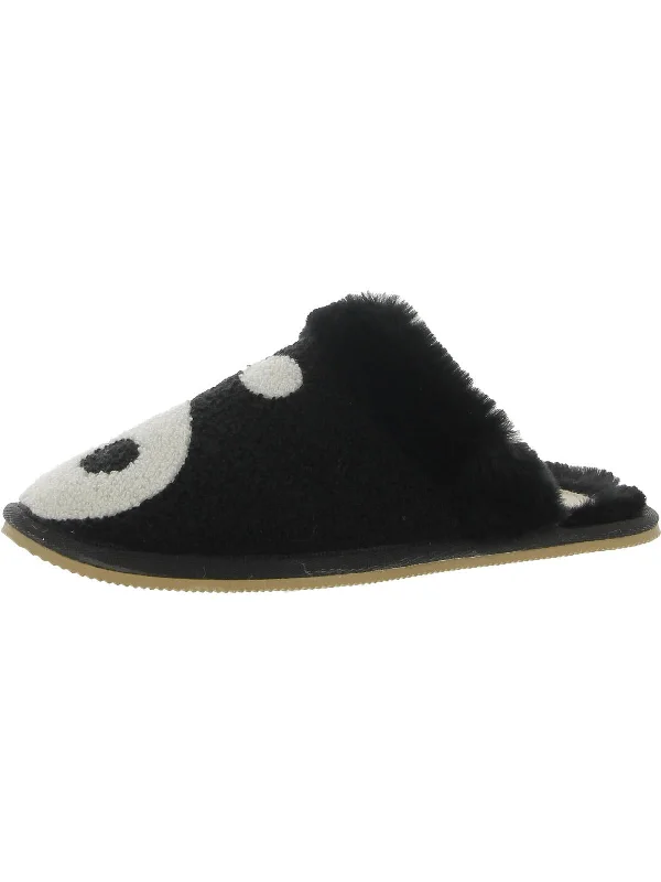 Slippers with anti-skid grip-Yin Yang Womens Faux Fur Slip On Slide Slippers