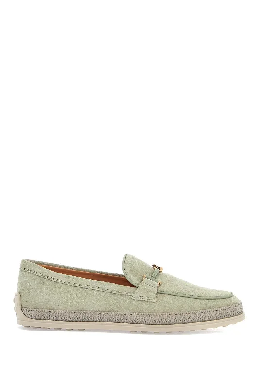 Loafers for easy days-Tod's Oil Green Calfskin Loafers With Leather Sole And Gold Detail