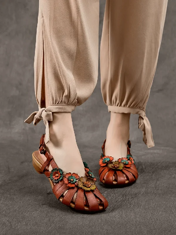 Sandals for vacation days-Babakud Women Retro Ethnic Style Hollow Floral Sandals