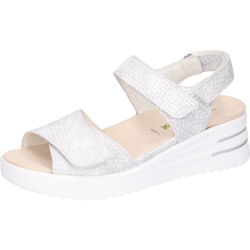 Sandals with stylish days-Waldlaufer 795003 112 211 H-Dina Ladies Silver Leather Arch Support Touch Fastening Sandals