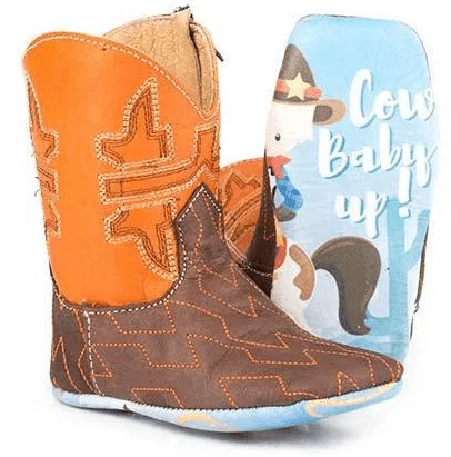 Tin Haul Infant Orange and Brown Lil Horsepower Cowboy Boots 0101