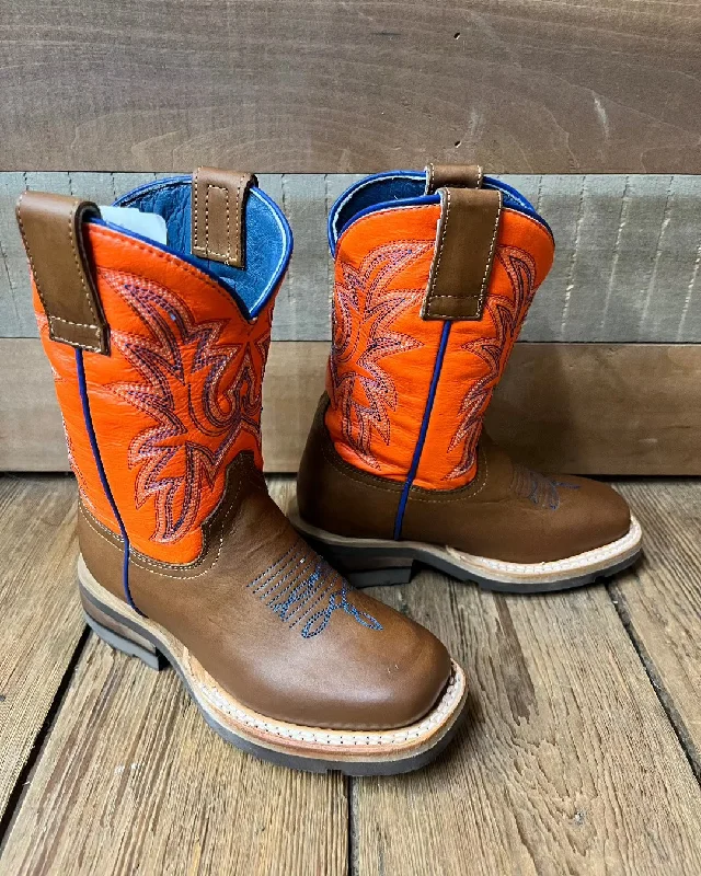 Roper Boy's Burnished Brown and Orange Square Toe Cowboy Boots 9991-0127