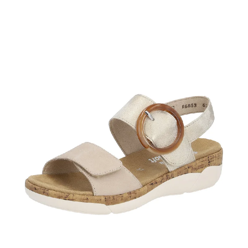 Sandals with sturdy days-Remonte R6853-61  Ladies Taupe Leather Touch Fastening Sandals