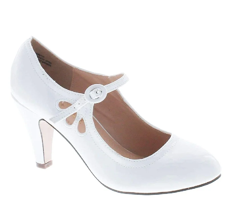 Chase & Chloe Kimmy-21 Women's Round Toe Pierced Mid Heel Mary Jane Style Dress Pumps