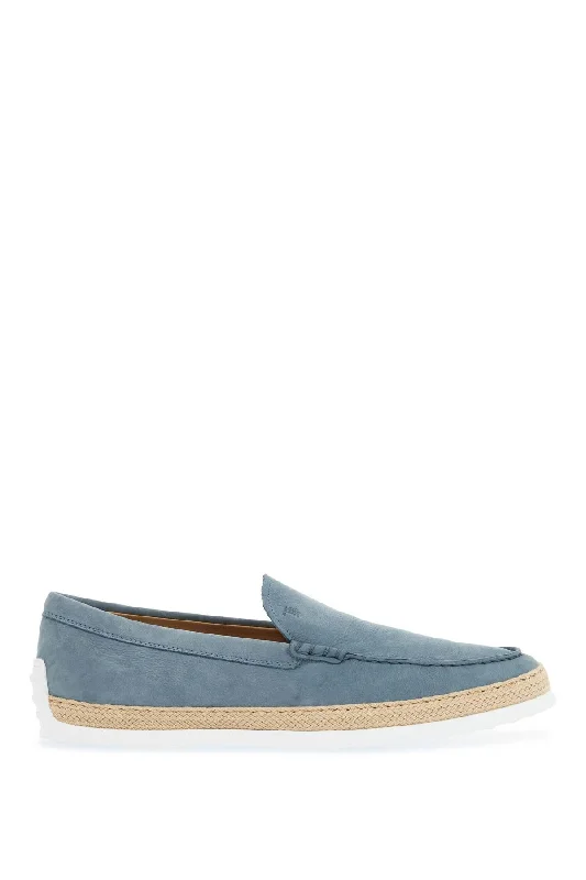 Loafers with modern days-Tod's Light Blue Calfskin Loafers With Rubber And Rope Sole