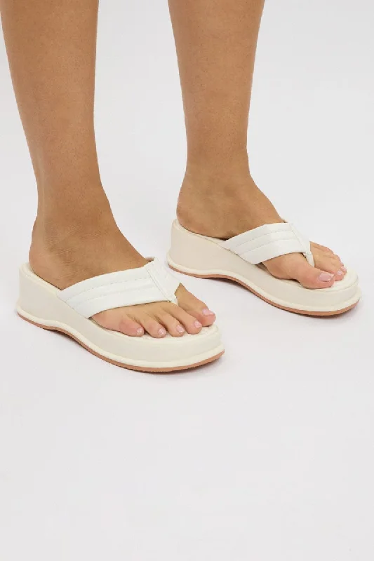 Sandals for summer days-White Toe Post Wedge Sandals