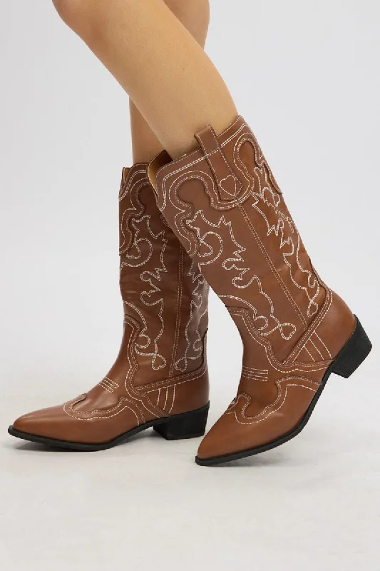 Brown Embroidered Western Cowboy Boots