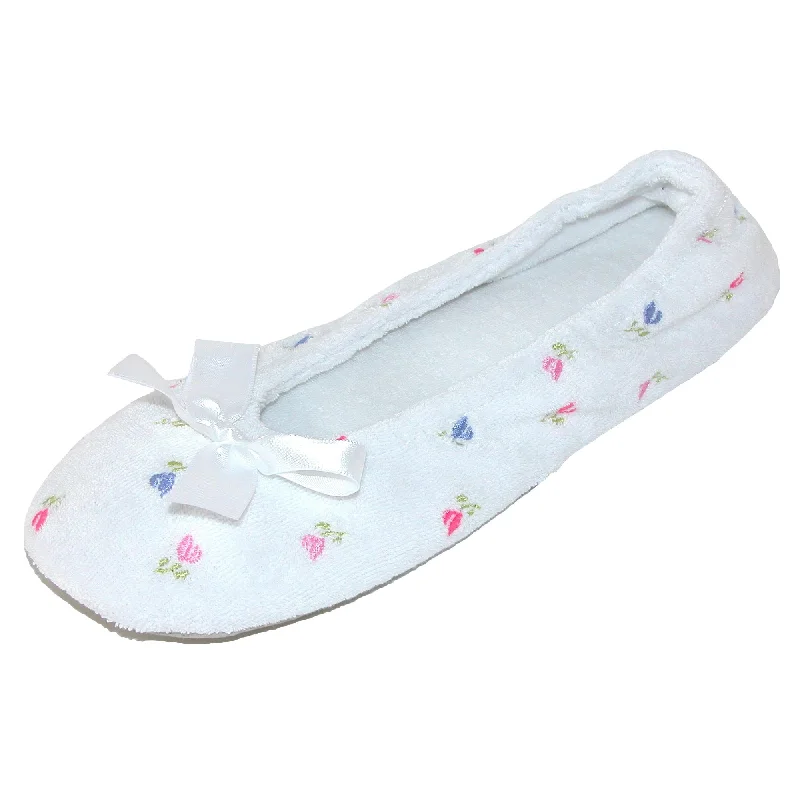 Slippers with fuzzy warmth-Women's Embroidered Terry Ballerina Slippers