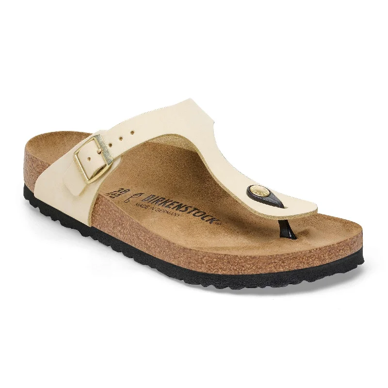 Sandals with elegant vibes-Birkenstock Gizeh Leather Ladies Ecru Nubuck Arch Support Buckle Sandals