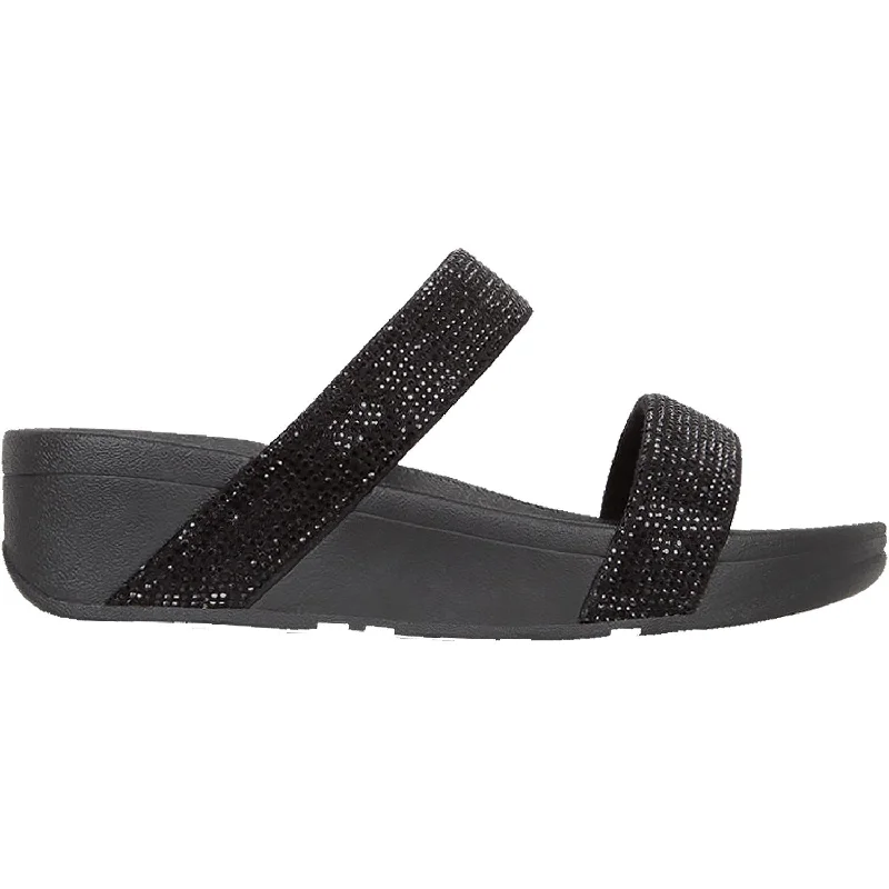 Sandals with heels-Women's Fit Flop Lottie Shimmercrystal Slide Black Fabric