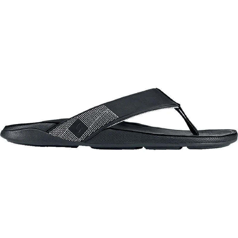 Sandals for summer looks-Men's OluKai Tuahine Black Leather