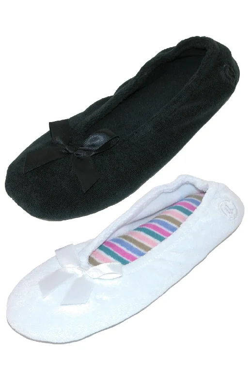 Slippers with easy-wash fabric-Women's Terry Classic Ballerina Slippers (Pack of 2)