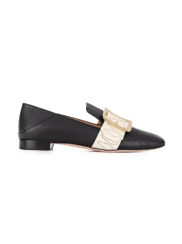 Slippers for freezing weather-Bally Janelle 6225882 Ladies Black Calf Leather Slippers