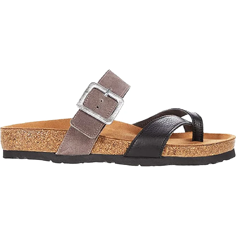 Sandals with lightweight finish-Women's Naot Fresno Soft Black Leather/Taupe Grey Suede