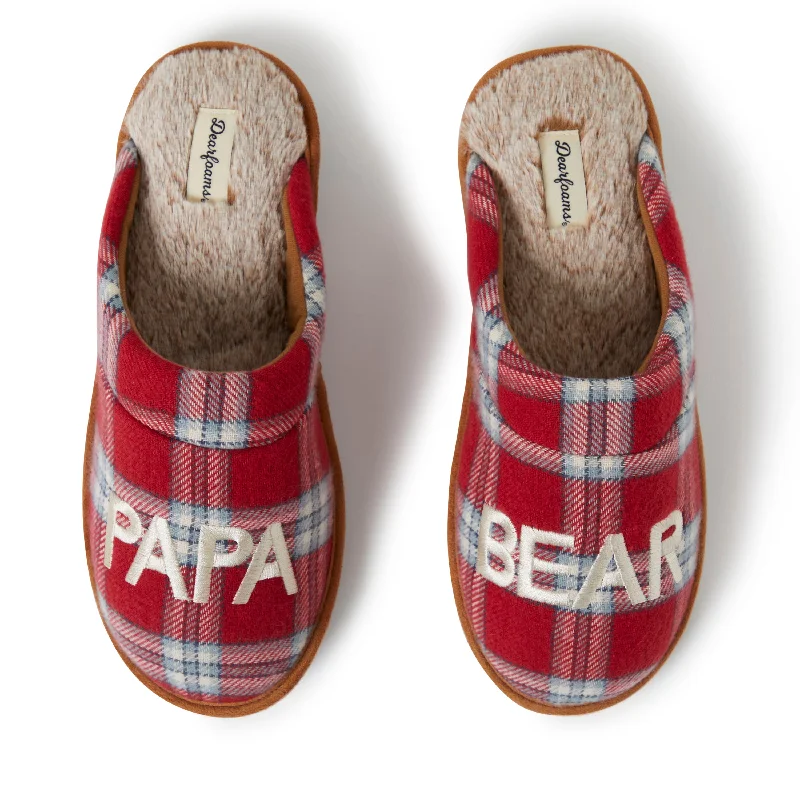 Slippers for frosty nights-Men's Papa Bear Red Plaid Scuff Slippers