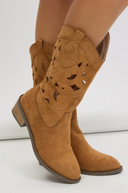 Brown Cut Out Western Cowboy Boots