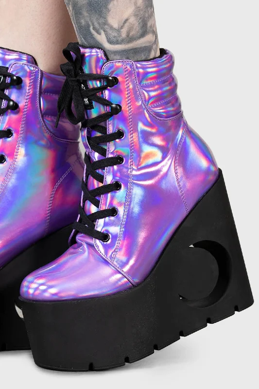 Diana Crescent Wedge Boots [PURPLE HOLOGRAPHIC]