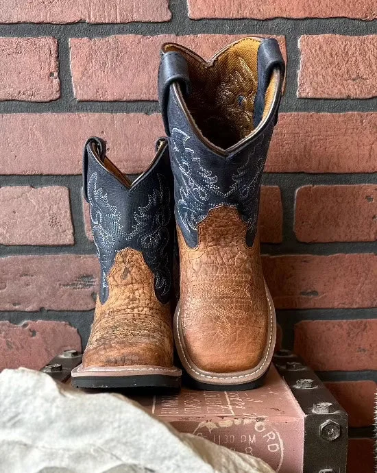 Dan Post Children's Brantley Rust Brown and Blue Cowboy Boots DPC2938 DPC3938