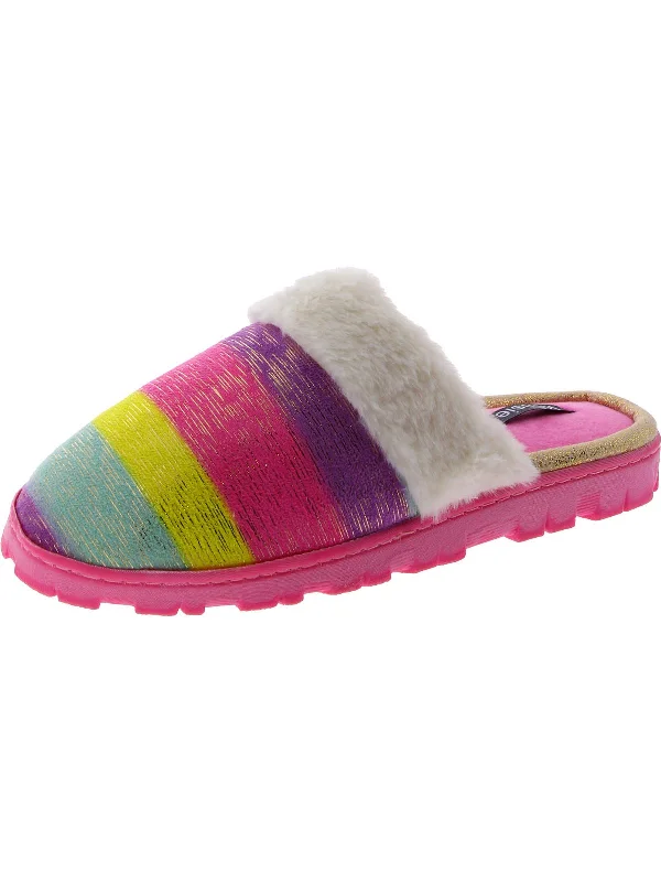 Slippers with skid-resistant padding-Womens Faux Fur Round toe Slide Slippers