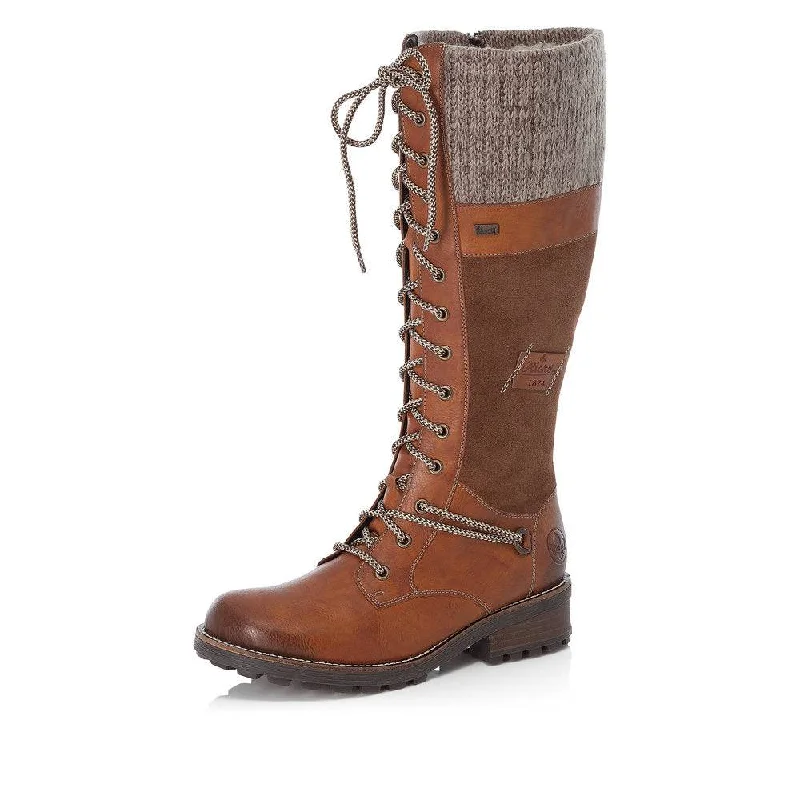 Rieker Z0442-24 Ladies Brown Suede & Leather Water Resistant Knee High Boots